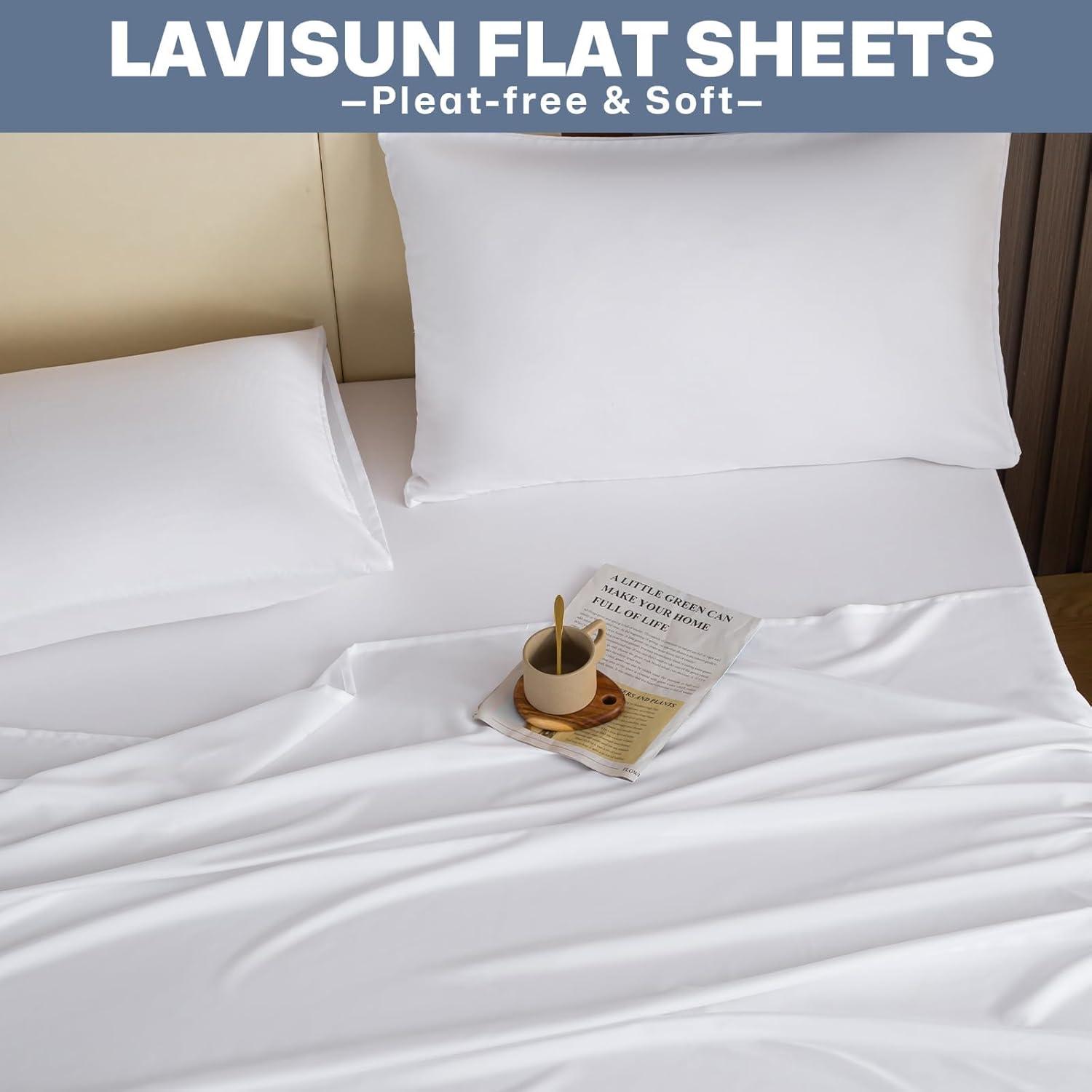 Lavisun Twin Flat Sheets Only, 6 Pack Soft Brushed Microfiber Bedding Sheets for Hotel, Massage, Hospital, Home, Dorm, Bulk Flat Sheets Only Twin Size (White)