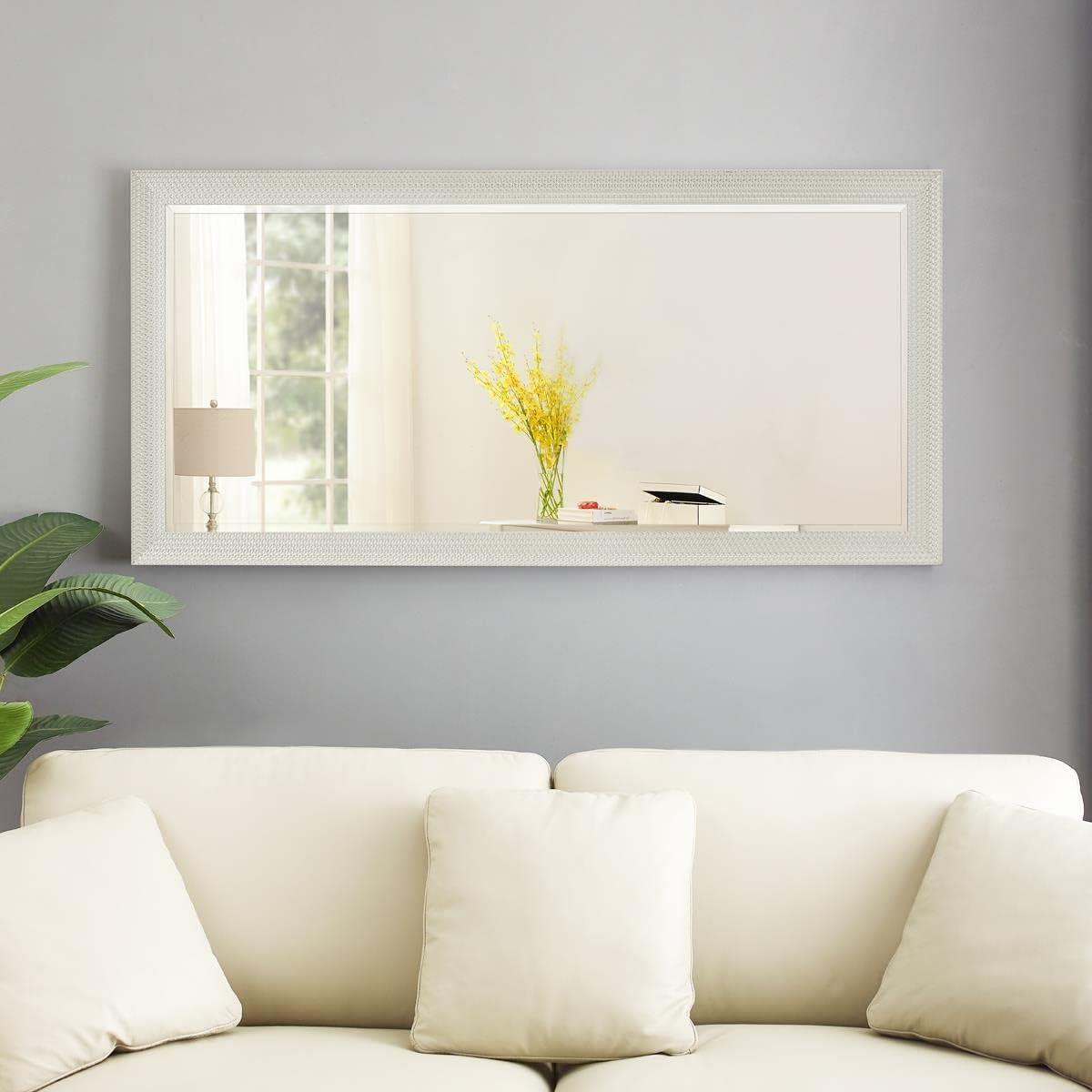 Oversized Silver Wood Framed Full Length Leaning Mirror