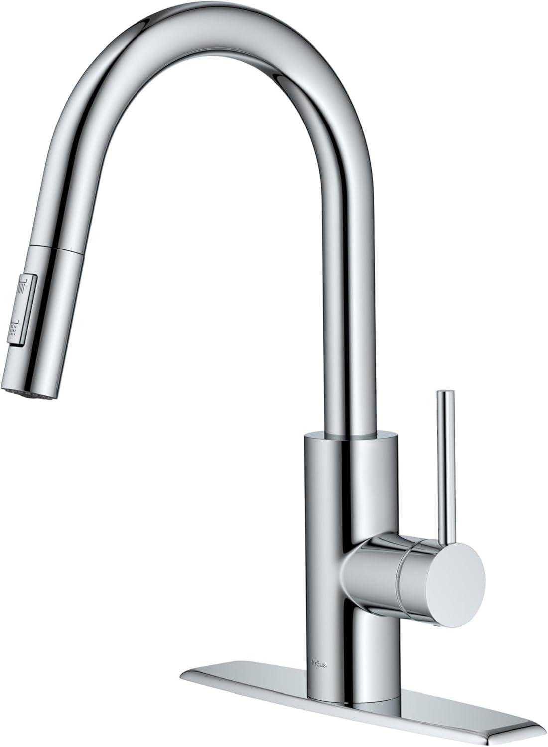 KRAUS Oletto Single Handle Pull Down Kitchen Faucet with QuickDock Top Mount Installation Assembly