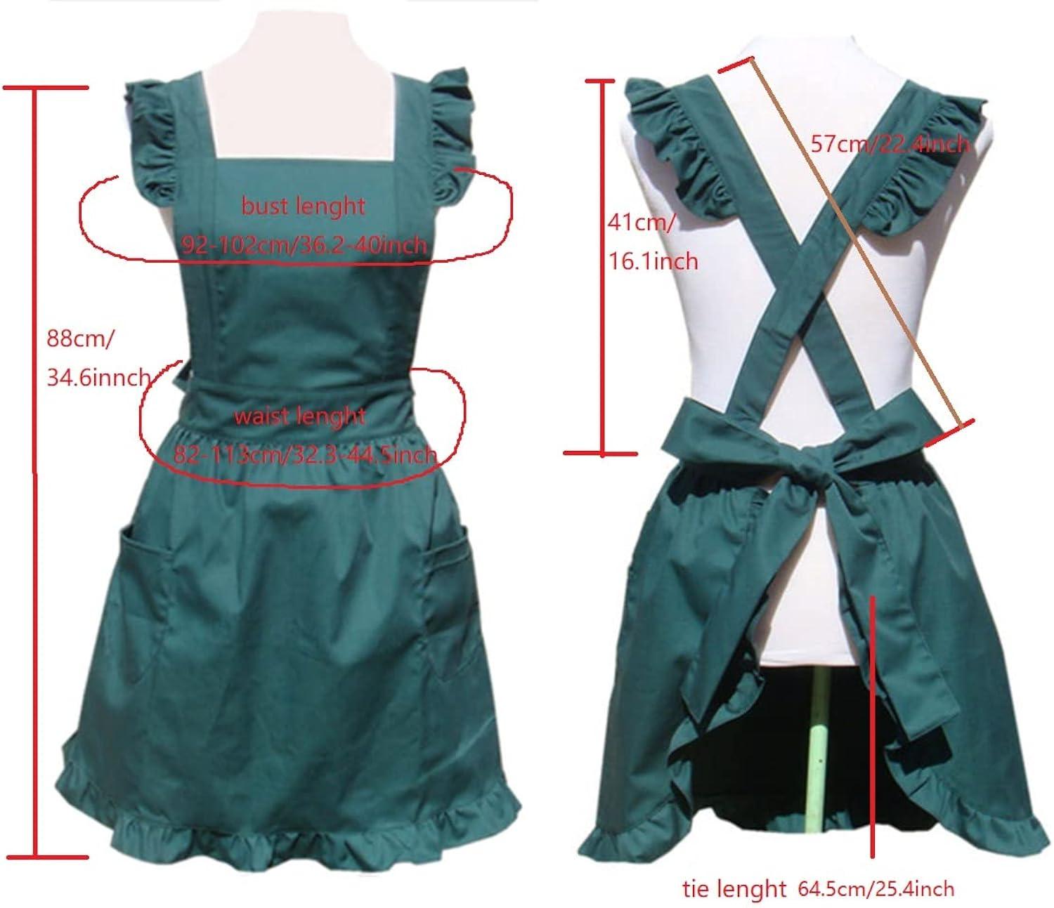 Hyzrz Cute Lovely Cotton Retro Kitchen Cooking Aprons for Women Girls Vintage Baking Apron with Pockets for Mother Gift One Size Green