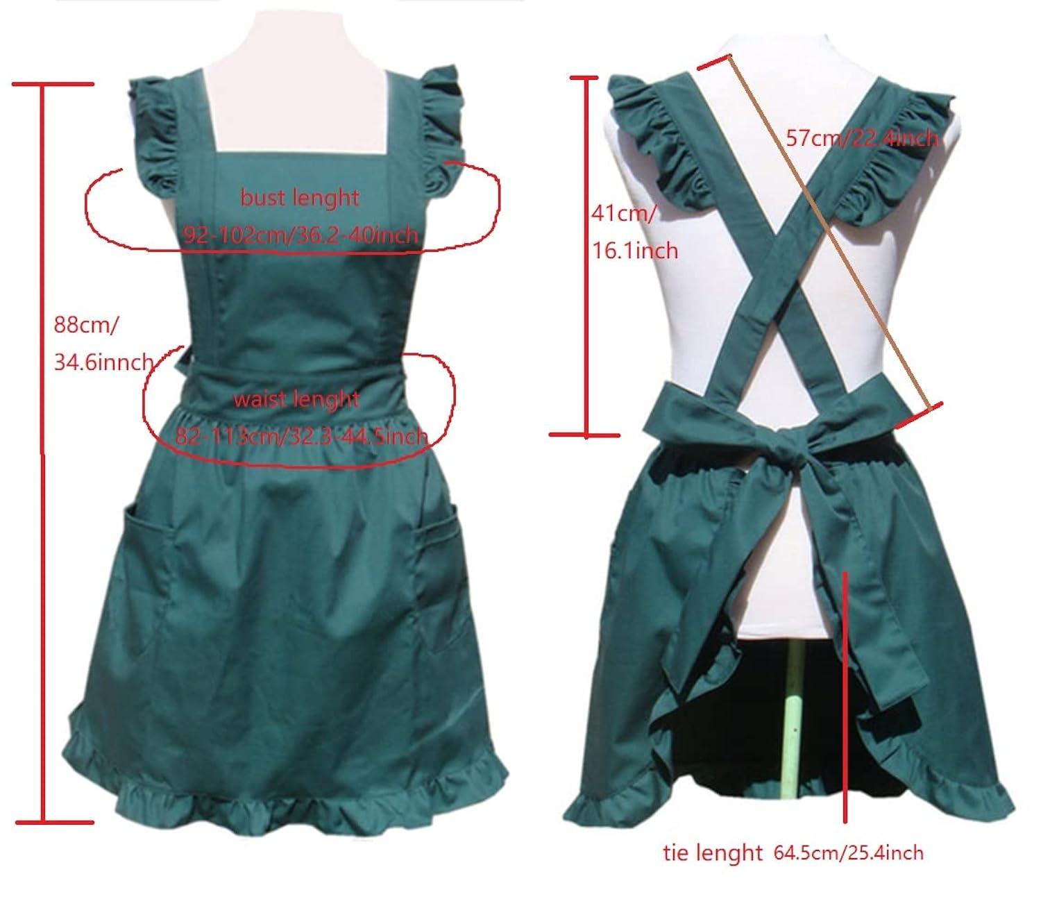 Hyzrz Cute Lovely Cotton Retro Kitchen Cooking Aprons for Women Girls Vintage Baking Apron with Pockets for Mother Gift One Size Green