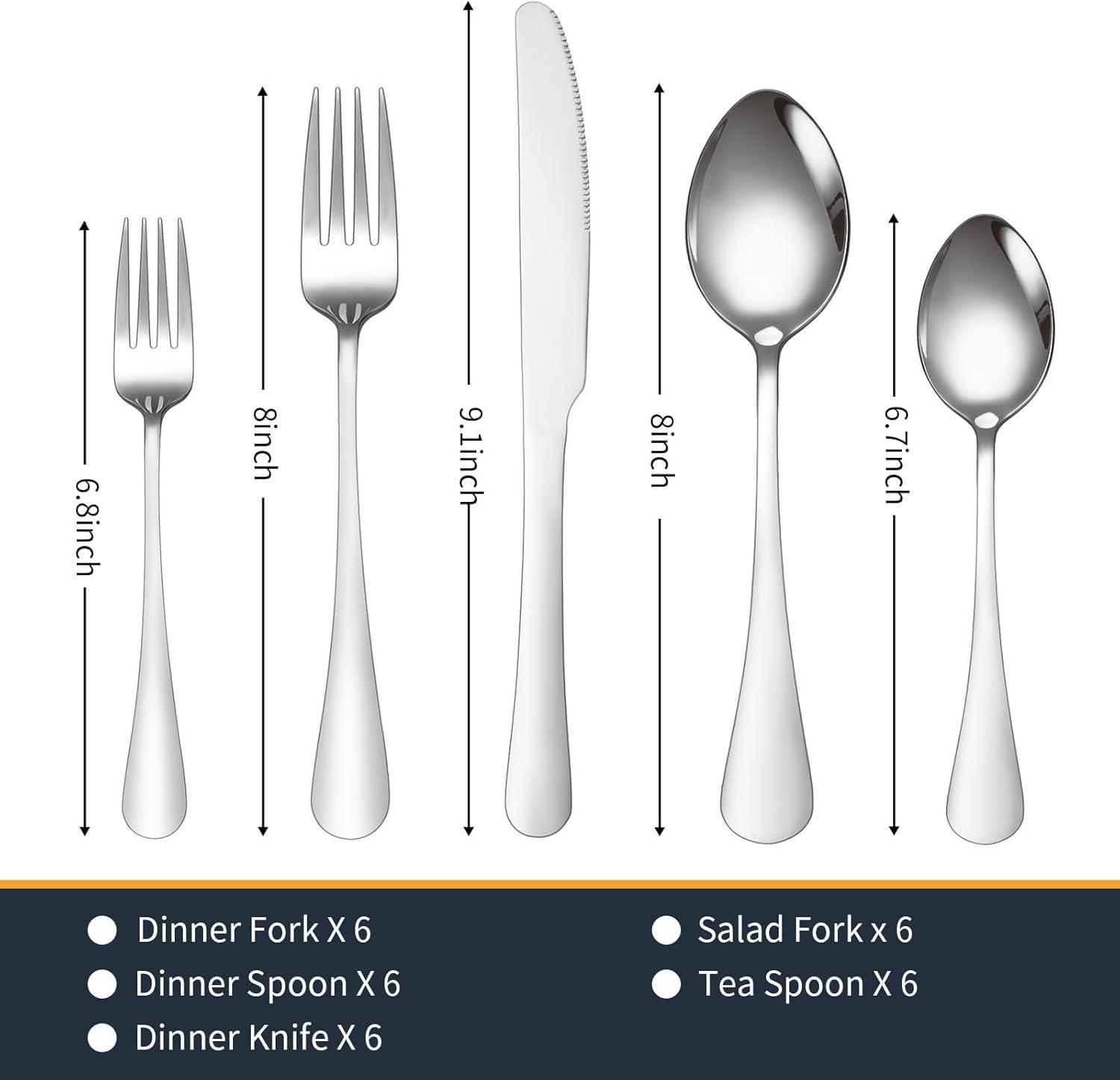 30 Piece Silverware Set Service for 6,Premium Stainless Steel Flatware Set,Mirror Polished Cutlery Utensil Set,Durable Home Kitchen Eating Tableware Set,Include Fork Knife Spoon Set,Dishwasher Safe