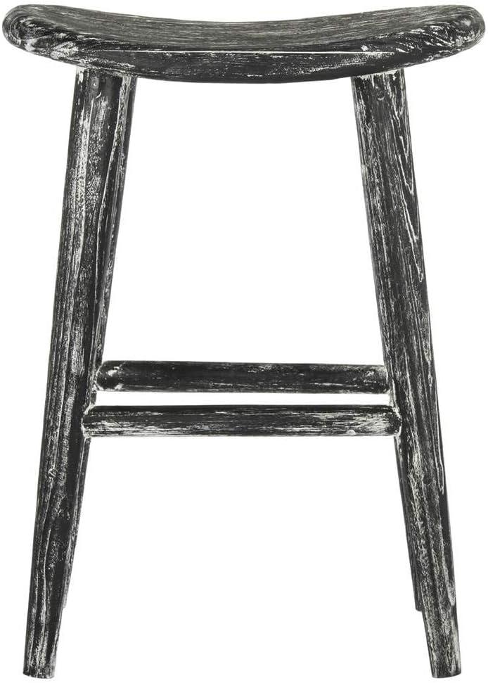 Colton Wood Counter Stool - Black/White Wash/Sungkai Wood - Safavieh