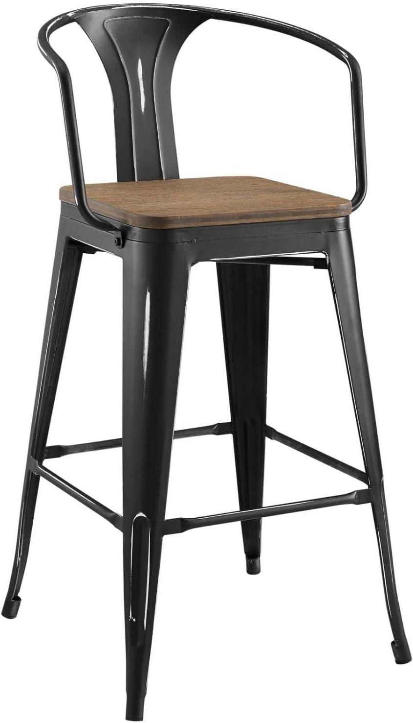 Black Metal and Wood Bistro Bar Stools, Set of 2