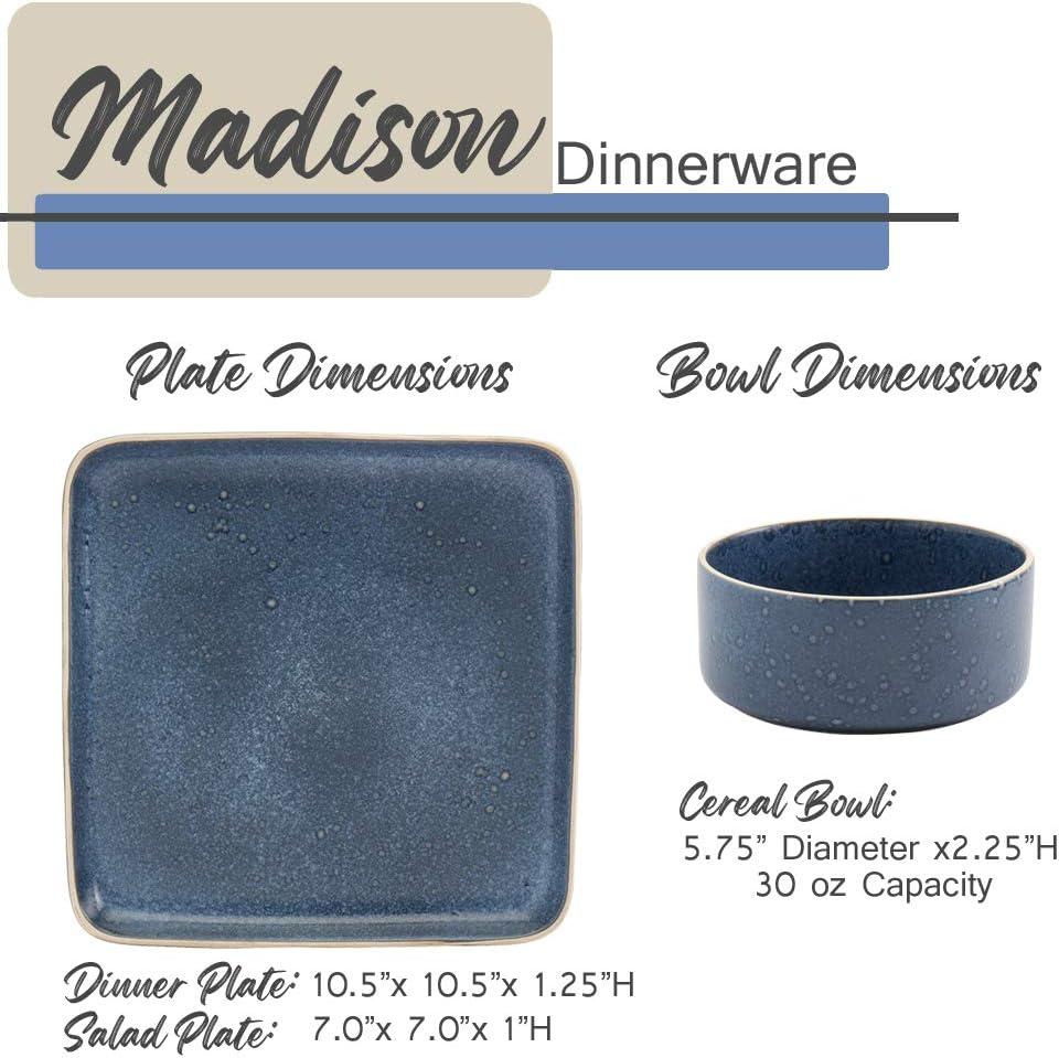 Madison Blue Square Ceramic Dinnerware Set, Service for 4