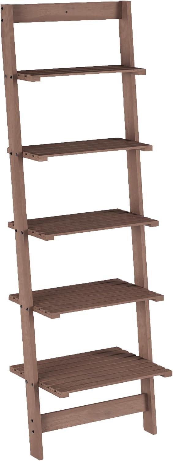 Walnut 5-Tier Ladder Bookshelf for Small Spaces