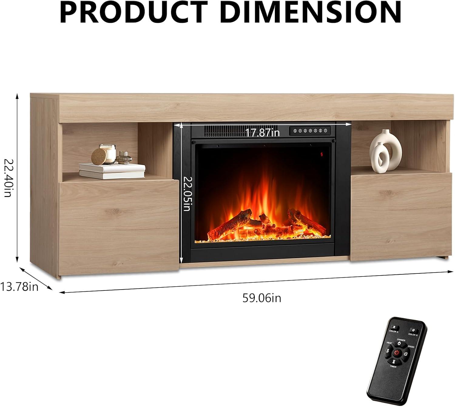 COWSAR COWSAR TV Stand for TVs up to 60" with Electric Fireplace with Remote Control,Adjustable Real 3d Flame Brightness