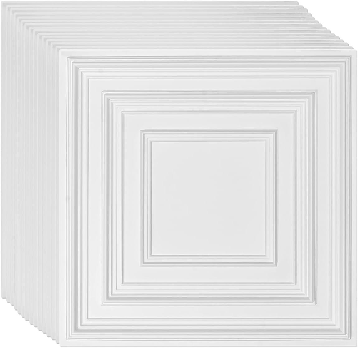 White 24x24 PVC 3D Textured Drop Ceiling Tiles, 12-Pack