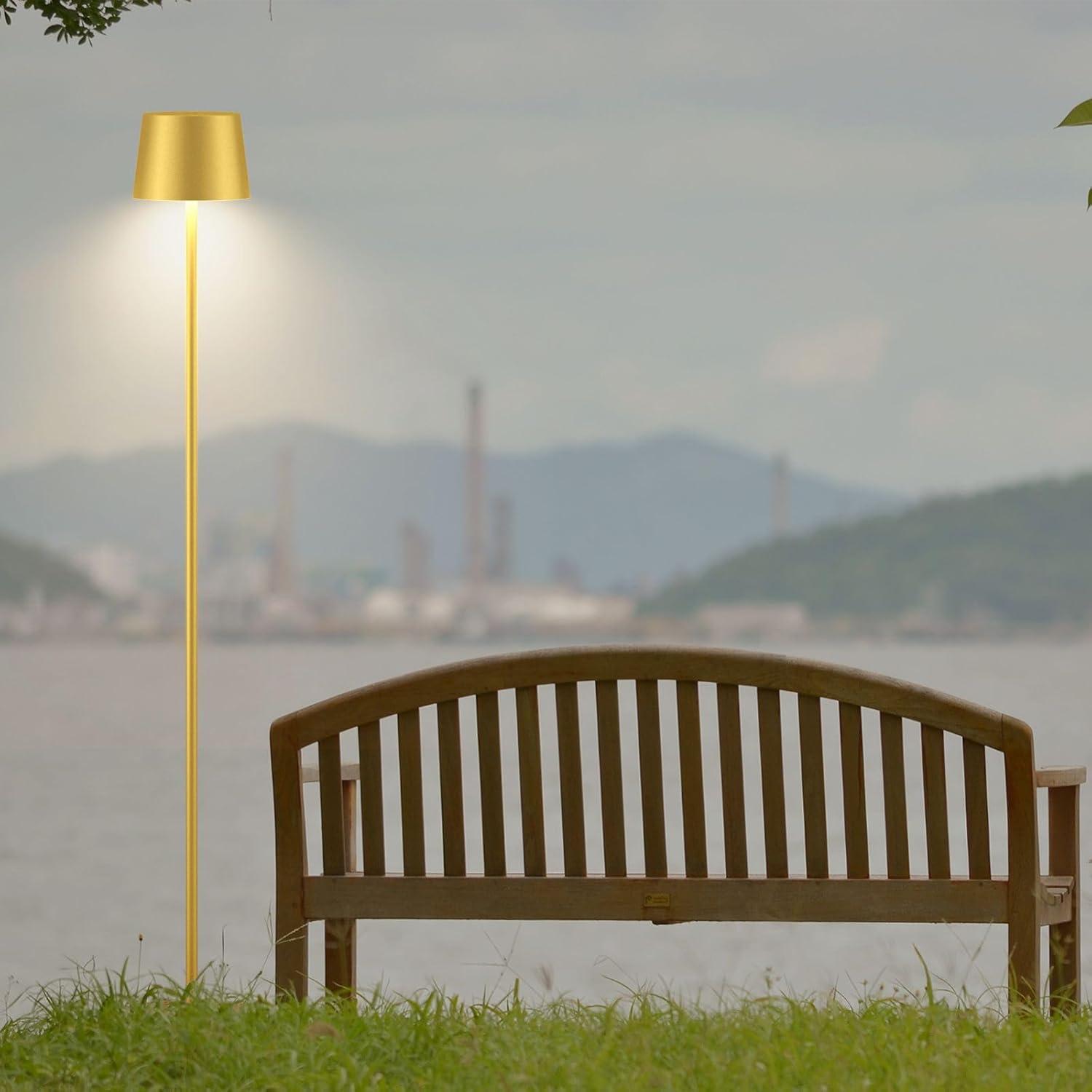 Cordless Modern Gold Standing Lamp, IP54 Waterproof, Rechargeable, Adjustable Height for Outdoor/Indoor/Patio