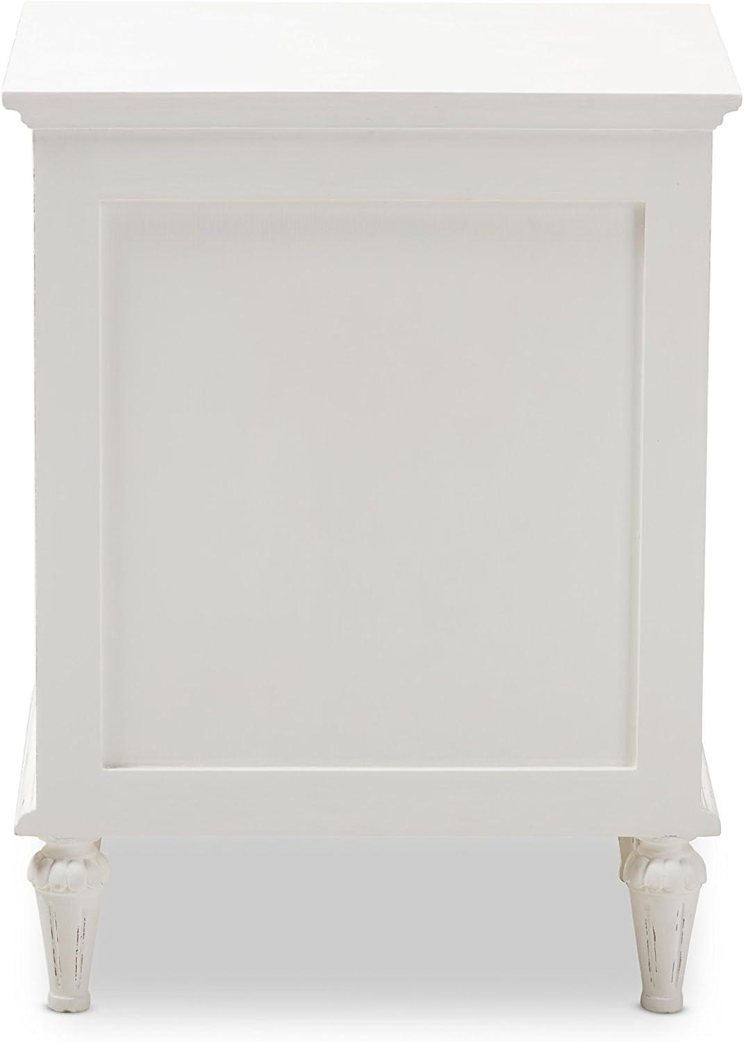 Whitewashed Mindi Wood 3-Drawer Nightstand with Bronze Hardware