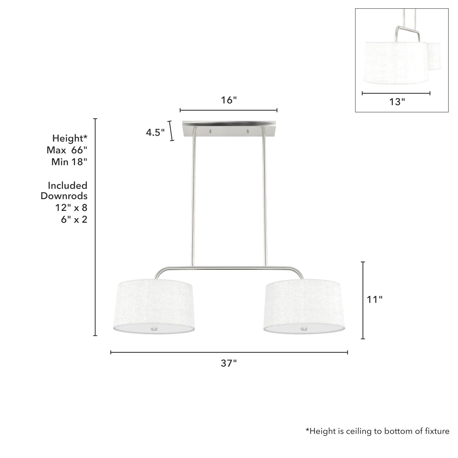 Hunter - Cottage Hill 4-light Brushed Nickel, Large Chandelier, Dimmable, Modern Style, Linear Shaped, for Bedrooms, Kitchens, Dining, Living Rooms - 19892