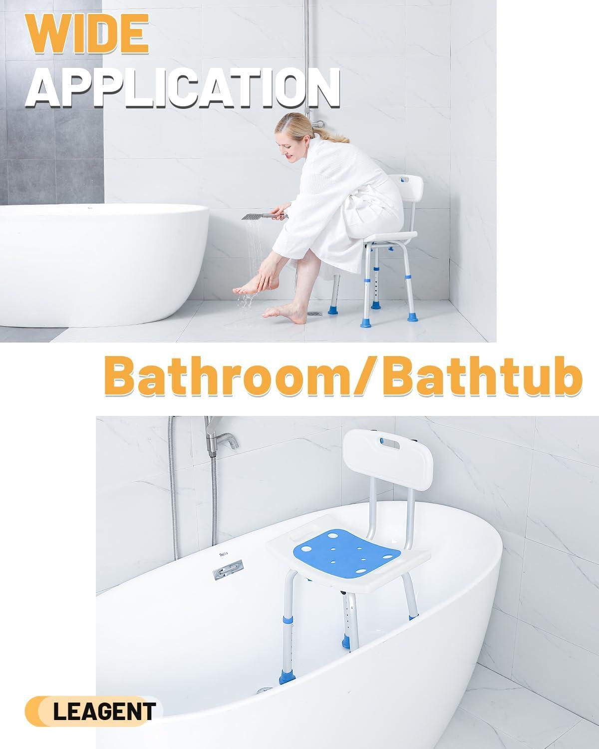 Adjustable Shower Chair with Back, HSA/FSA Eligible Shower Stool for Inside Shower, Tool-Free Shower Seat for Inside Shower, Waterproof Shower Chair for Inside Bathtub for Elderly/Handicap by SOUHEILO