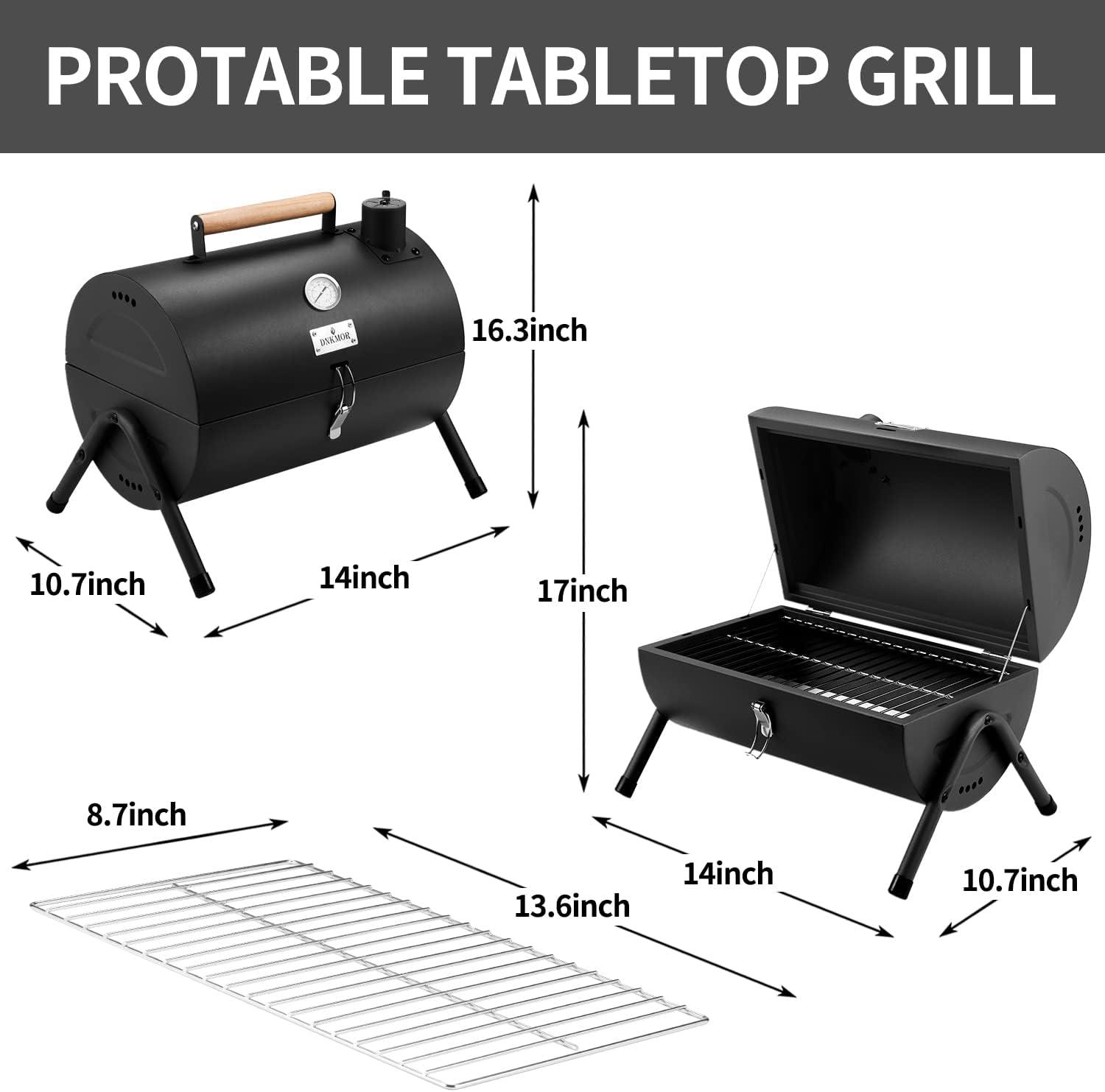 Compact Black Alloy Steel Charcoal Grill with Smoker