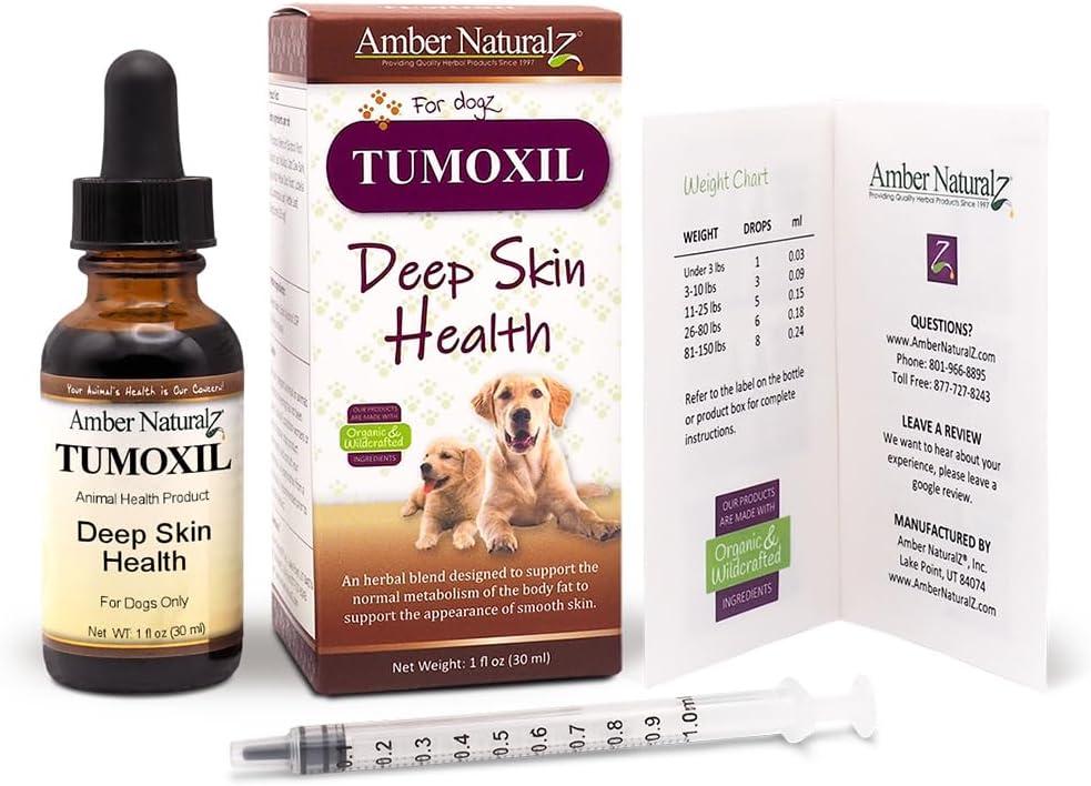 Amber NaturalZ Tumoxil Deep Skin Health Herbal Supplement for Dogs and Puppies | Canine Supplement for Skin and Metabolism Support | 1 Fluid Ounce Glass Bottle | Manufactured In the USA