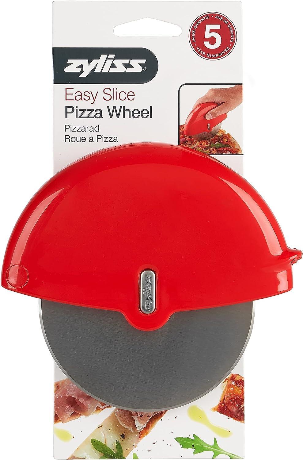 Red Palm Held Pizza Slicer with Stainless Steel Blade