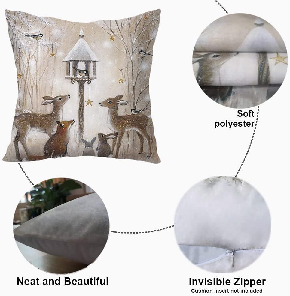 Decorative Throw Pillow Cover Christmas - 18 x 18 Inch Animal Snowman Rabbit Deer Silver Xmas Cushion Case - Set of 4 Square Pillowslip, Gift for Sofa, Patio, bedroom Decor (Hellote Xmas, 18"x18")