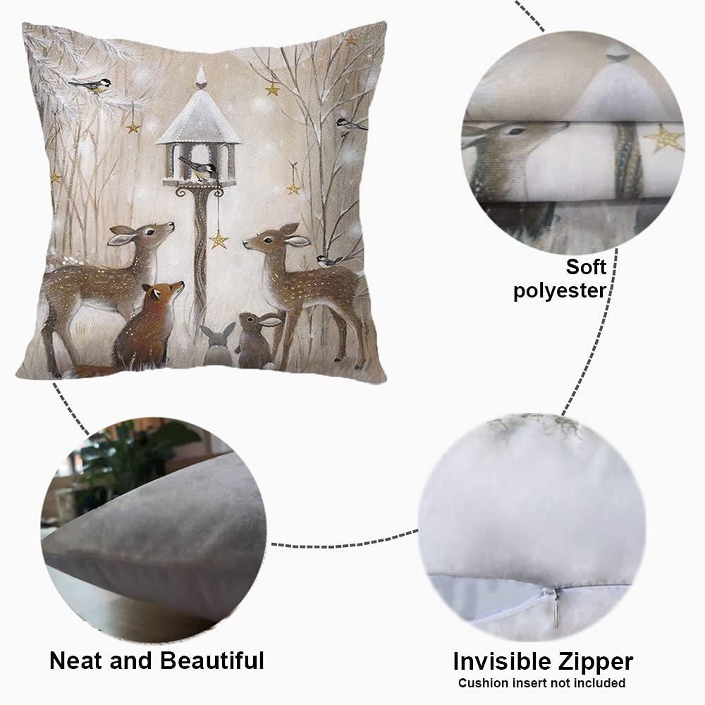 Decorative Throw Pillow Cover Christmas - 18 x 18 Inch Animal Snowman Rabbit Deer Silver Xmas Cushion Case - Set of 4 Square Pillowslip, Gift for Sofa, Patio, bedroom Decor (Hellote Xmas, 18"x18")