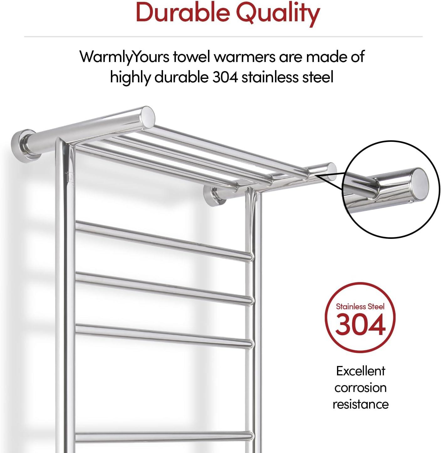 Summit Electric Wall-mounted Towel Warmer Series, 8 Bars, Dual Connection with Heated Shelf