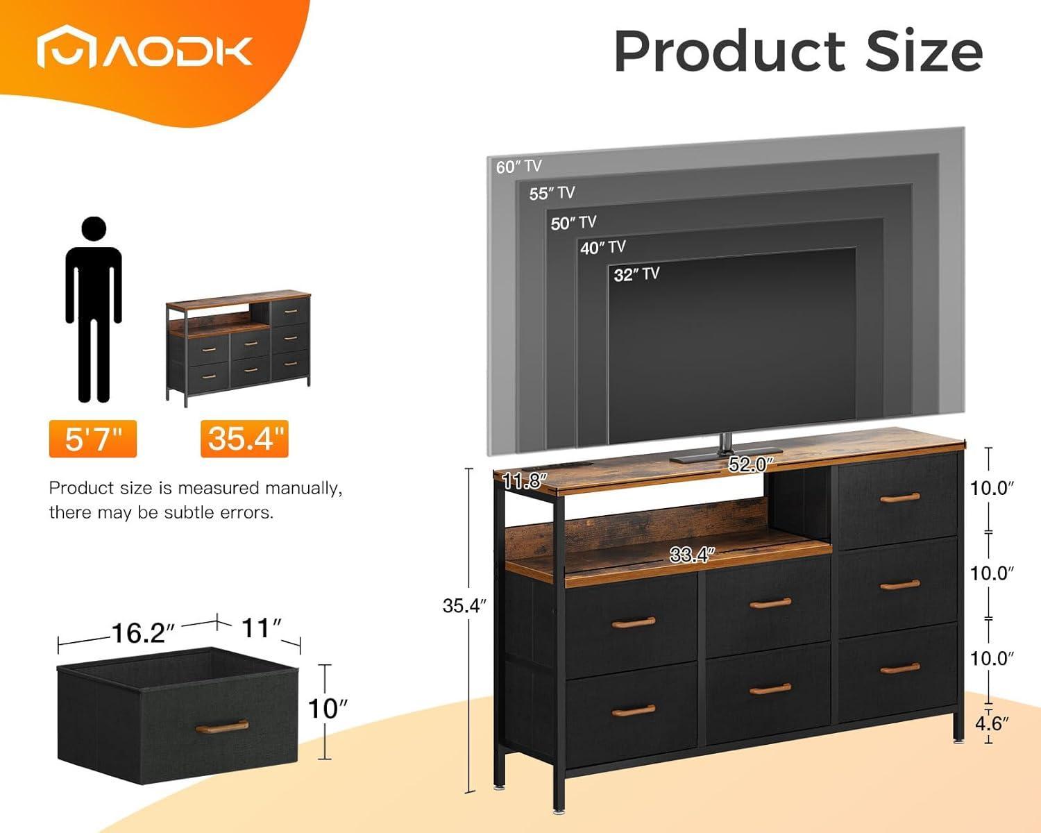 52-Inch Black and Brown Alloy Steel Dresser with LED Lights and Charging Station