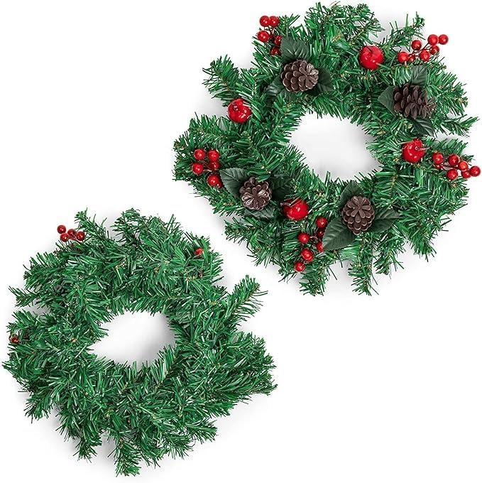 Okuna Outpost 12" Christmas Wreath - Artificial Pine Front Door Ornament Decoration