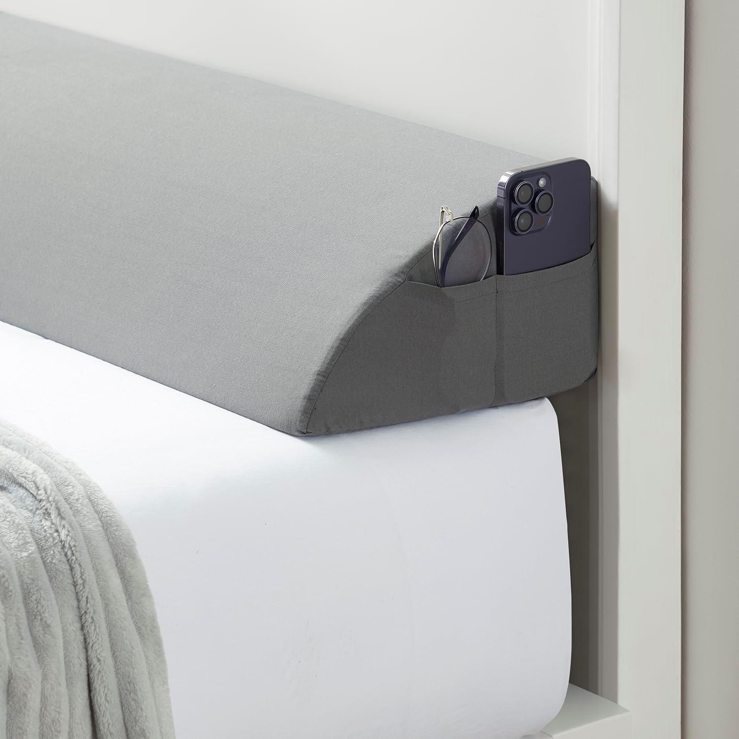 Nestl Bed Wedge Pillow for Headboard, Bed Gap Filler King Size with Side Pockets