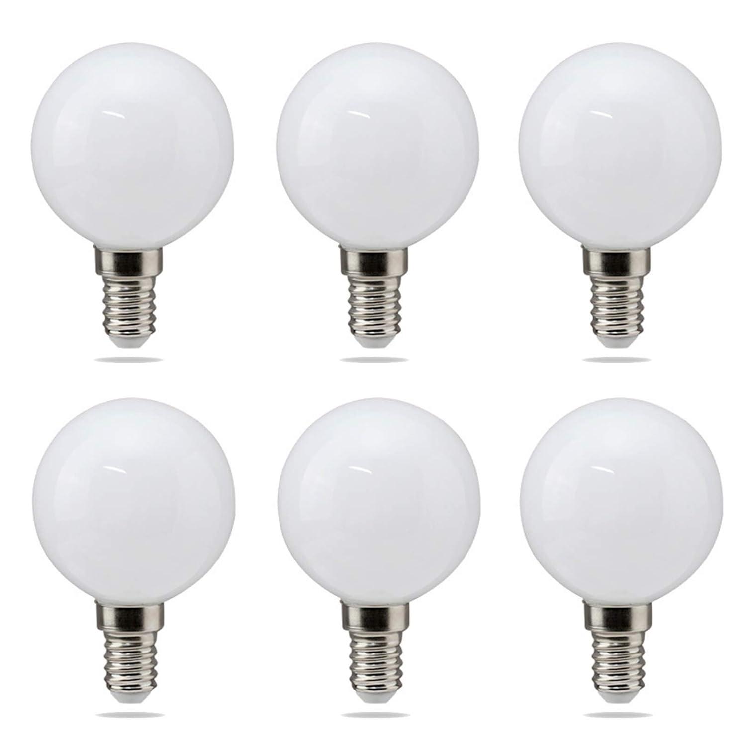 G16 (G50) E14 LED Bulb 5W 50 Watt Equivalent Incandescent Light Bulbs Night Stand Bulb Warm White 3000K Energy Saving Full Milky Glass Lamp Bulb for Home Lighting, AC 110-220V (6-Pack)