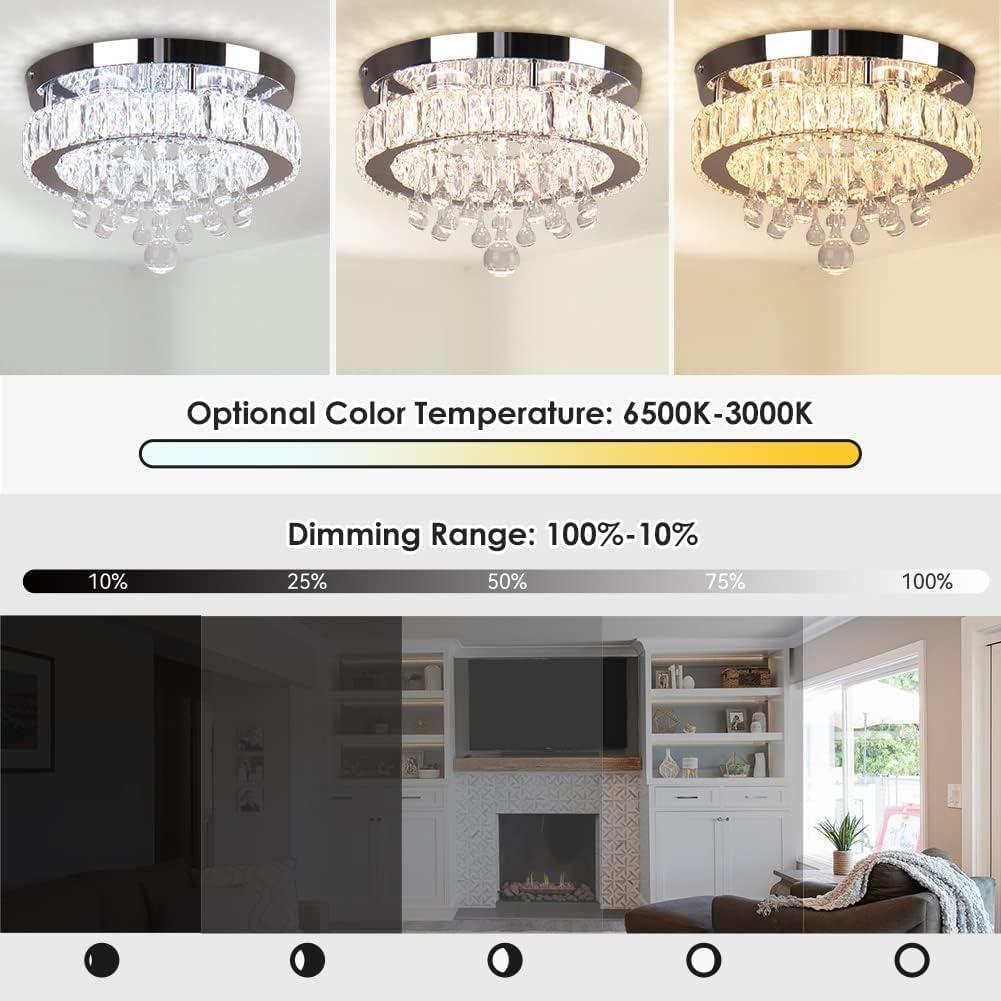 House of Hampton® House of Hampton® 11.8" Crystal Chandeliers Modern Crystal Ceiling Light LED Chandeliers Semi Flush Mount Chandelier Light for Bedrooms Dining Living Room Hallway (6500K Cool White Light)