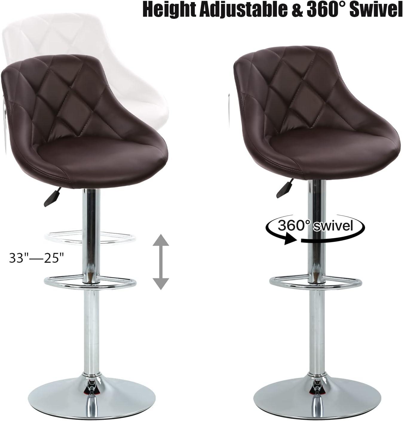 MarketLane Bar Stools Set of 2,Modern PU Leather,Armless with Backrest Swivel Bar Stools,Height Adjustable Swivel Barstool Hydraulic Island Bar Stools Armless Kitchen Counter Bar Chairs,Black