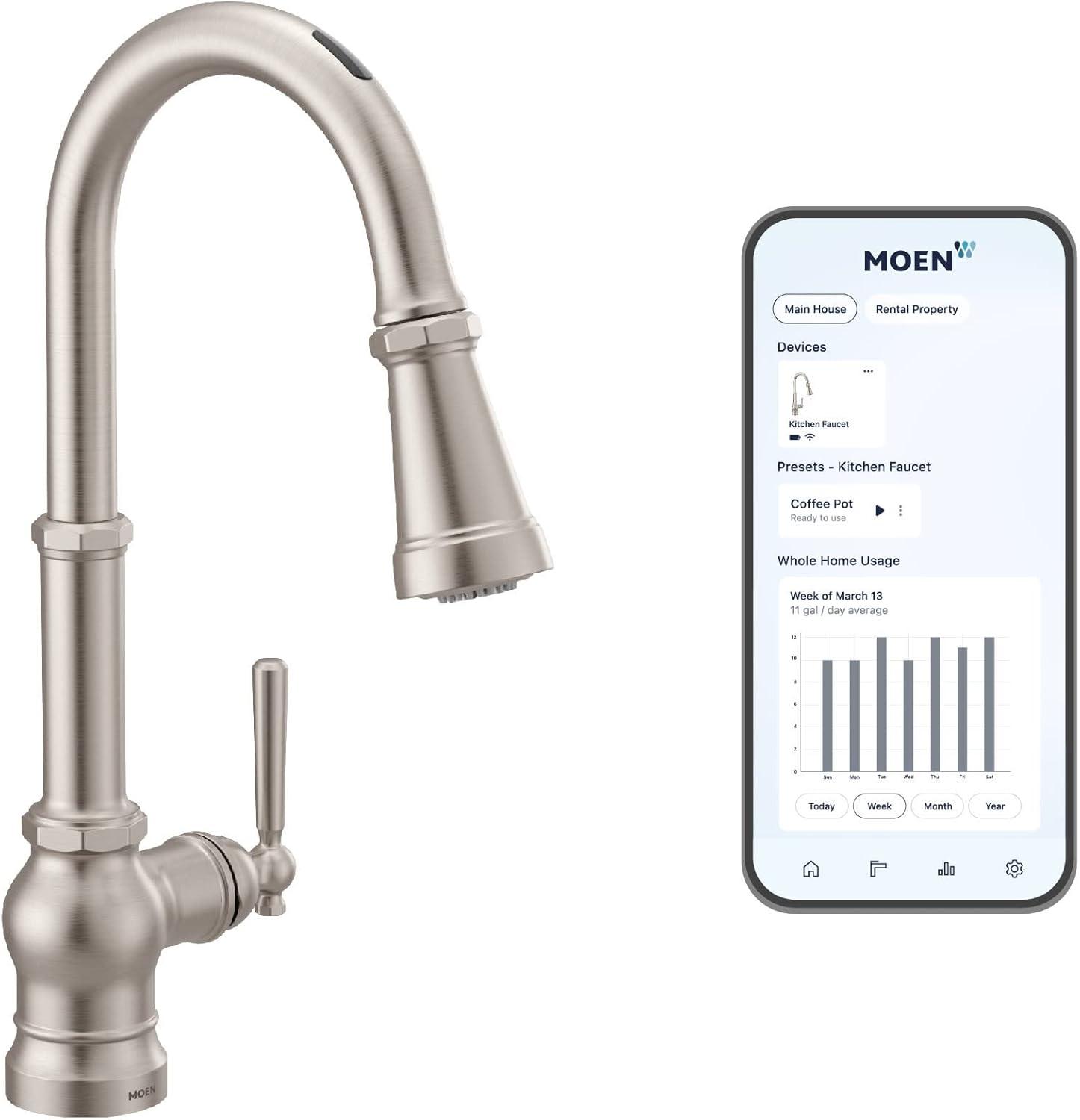 Moen Paterson Spot Resist Stainless Smart Faucet Touchless Pull Down Sprayer Kitchen Faucet with Voice Control and Power Boost, S72003EVSRS