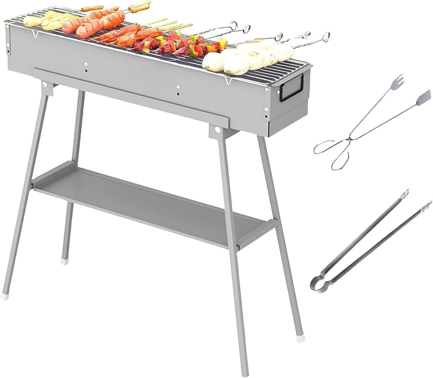 Portable Stainless Steel Charcoal Grill with Foldable Stand