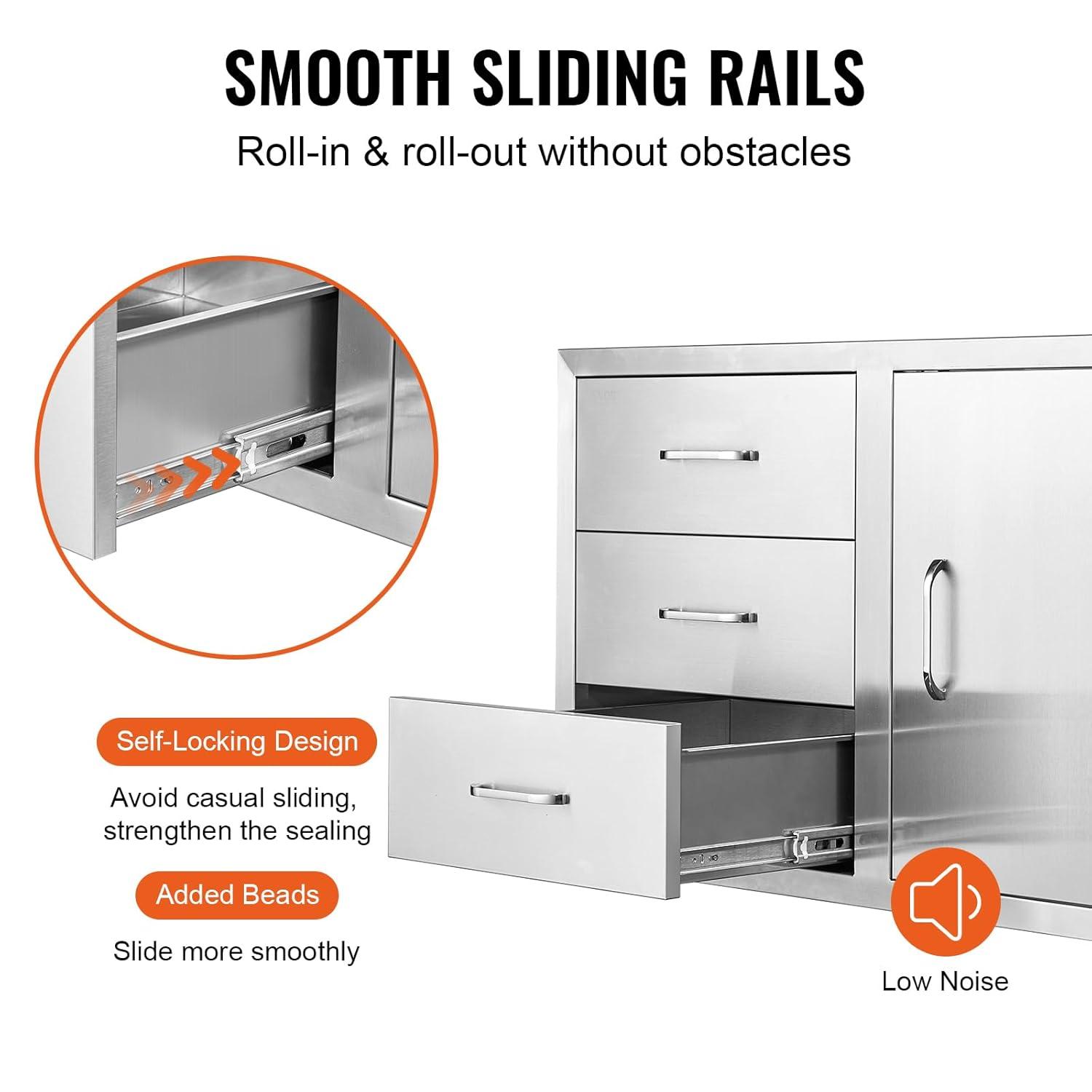 VEVOR BBQ Island Drawers 38.1W x 22.6H x 20.8D, Outdoor Kitchen Door Drawer Combo Cabinets, BBQ Access Door/Triple Drawers Combo, Stainless Steel Handles, Perfect for BBQ Island Patio Grill Station