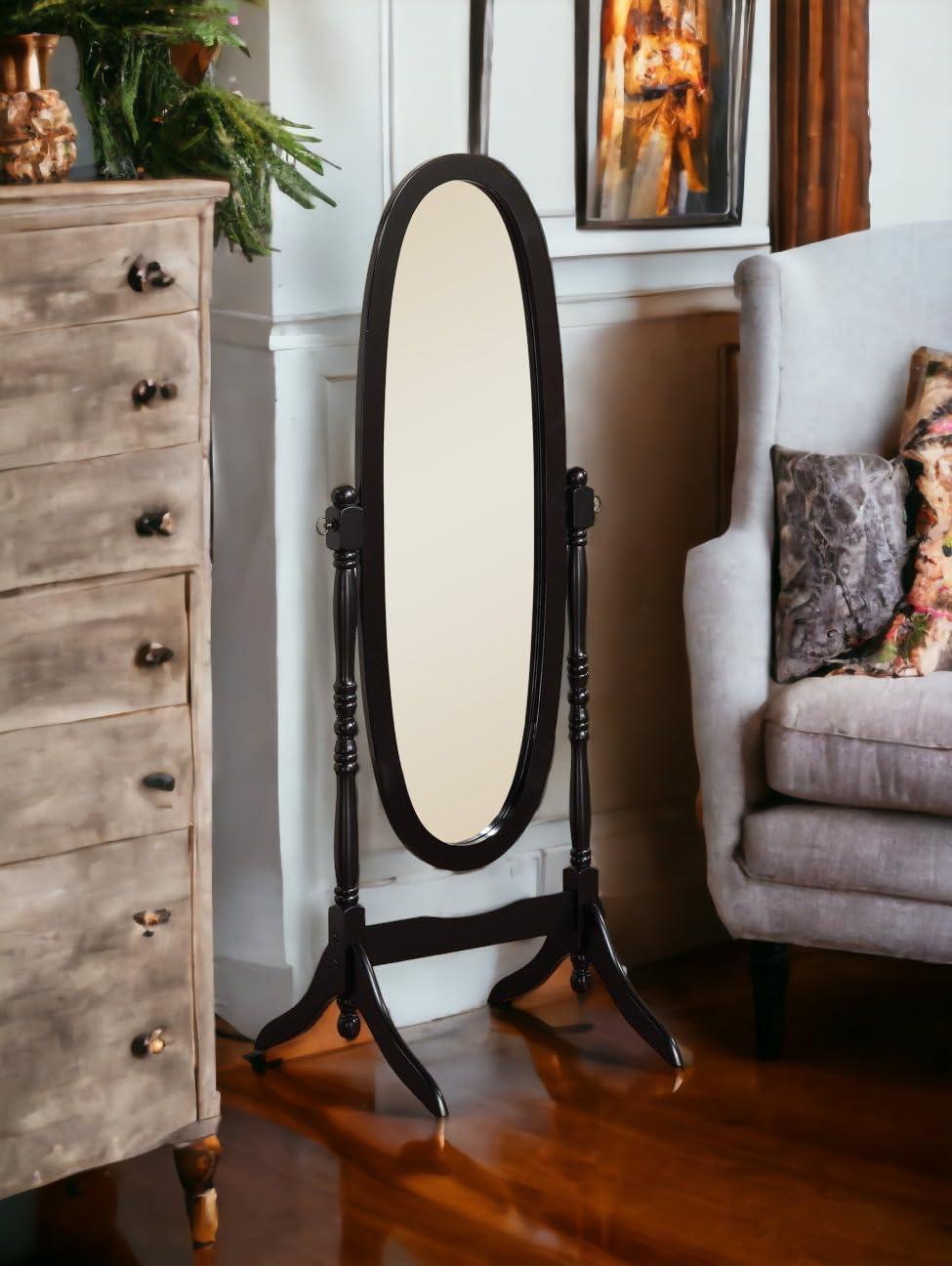 Wooden Cheval Floor Mirror, Black Finish (Black)