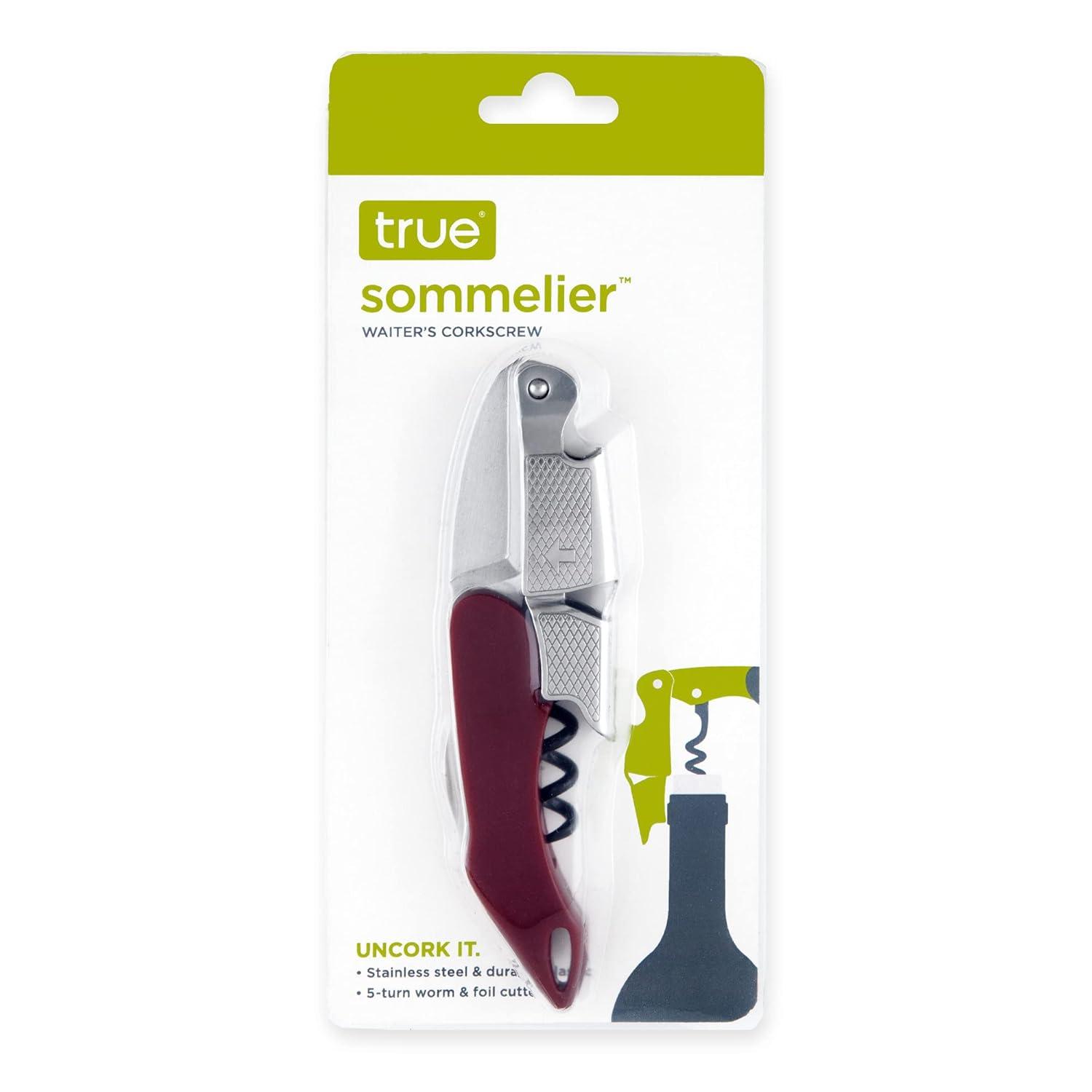 True Sommelier Waiter’s Corkscrew, Burgundy Stainless Steel Spring Loaded Wine Key