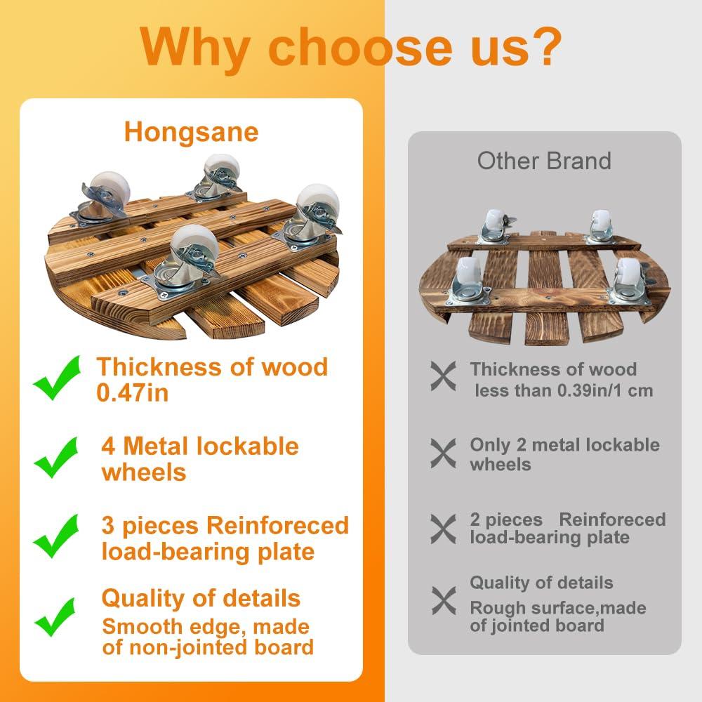 BUSATIA 2pack 12" Plant Caddy Plant Stand with Wheels,Rolling Plant Stand Heavy Duty Wooden Round Plant Dolly Rollers with 360°Metal Lockable Casters Indoor Outdoor Pot Plant Roller Base Caddies