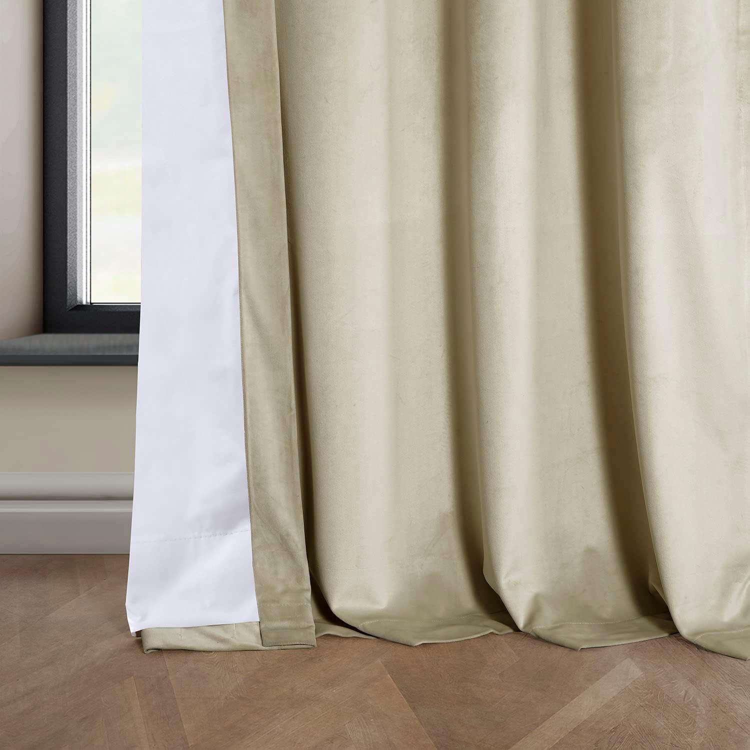 Half Price Drapes Signature Angora Beige Plush Velvet Hotel Blackout Curtains(1 Panel), 50W X 96L