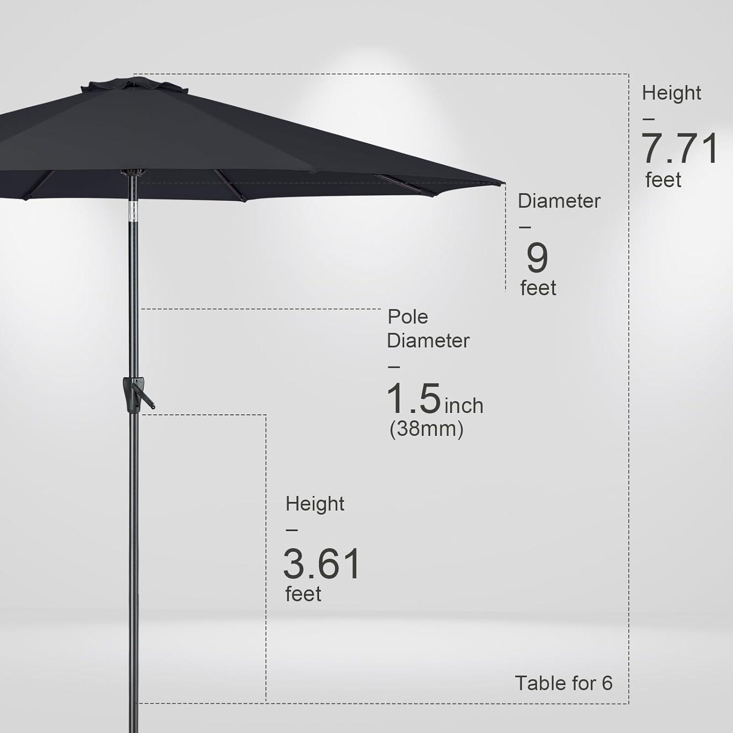 Tempera Patio Market Outdoor Table Umbrella with Push Button Tilt and Crank,Large Sun Umbrella with Sturdy Pole&Fade resistant canopy,Easy to set