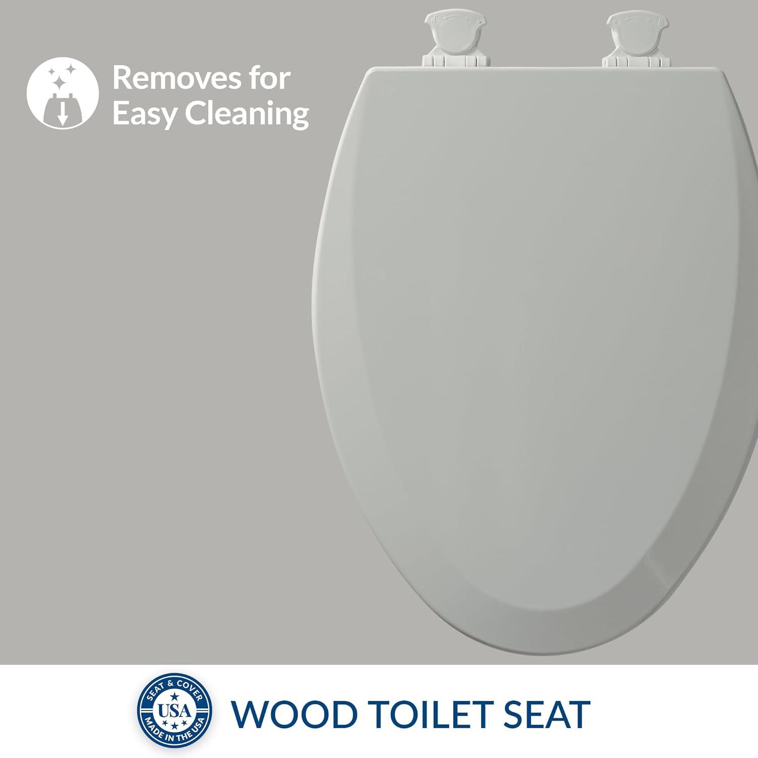 BEMIS 1500EC 062 Toilet Seat with Easy Clean & Change Hinges, ELONGATED, Durable Enameled Wood, Ice Grey