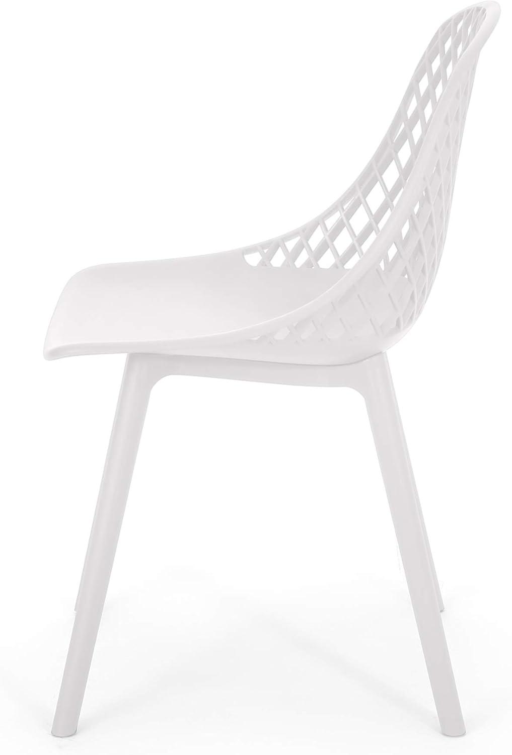 White Armless Outdoor Dining Chairs with Diamond Mesh Pattern, Set of 2