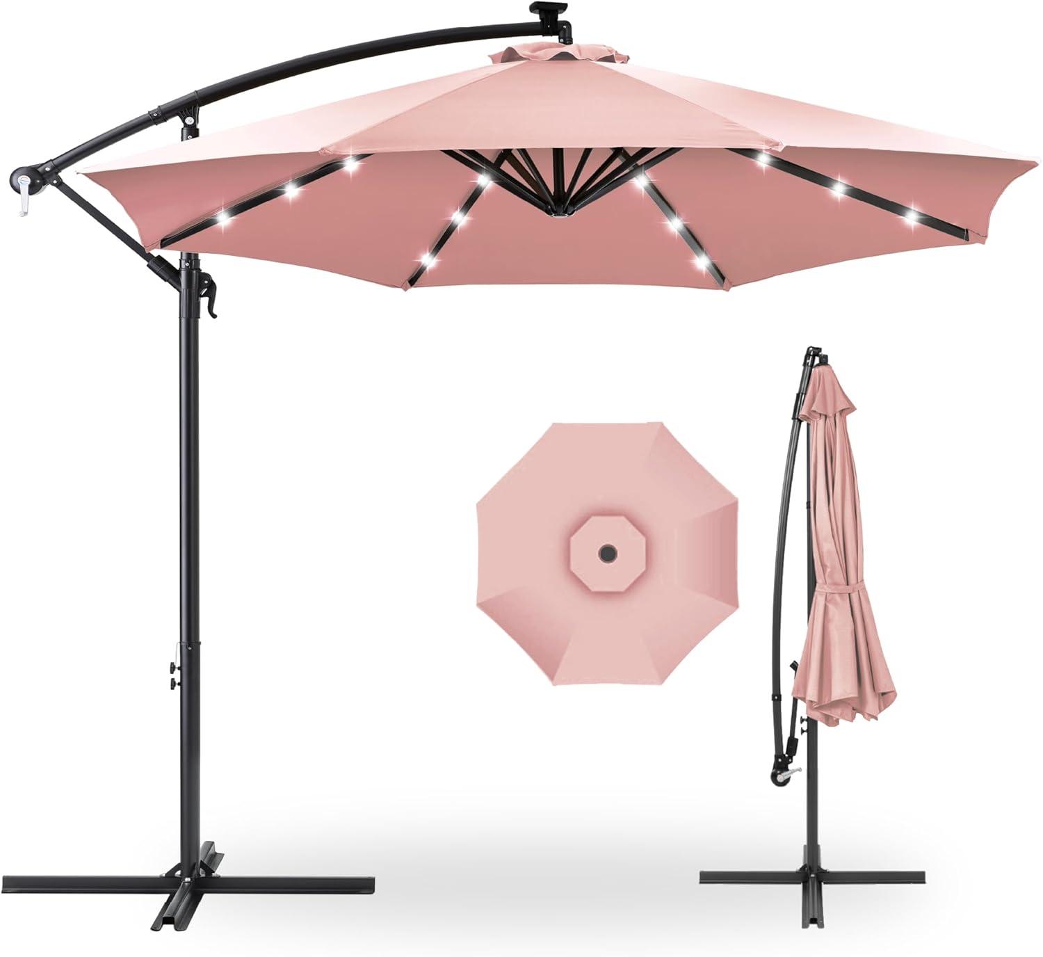 Best Choice Products 10ft Solar LED Offset Hanging Outdoor Market Patio Umbrella w/ Adjustable Tilt