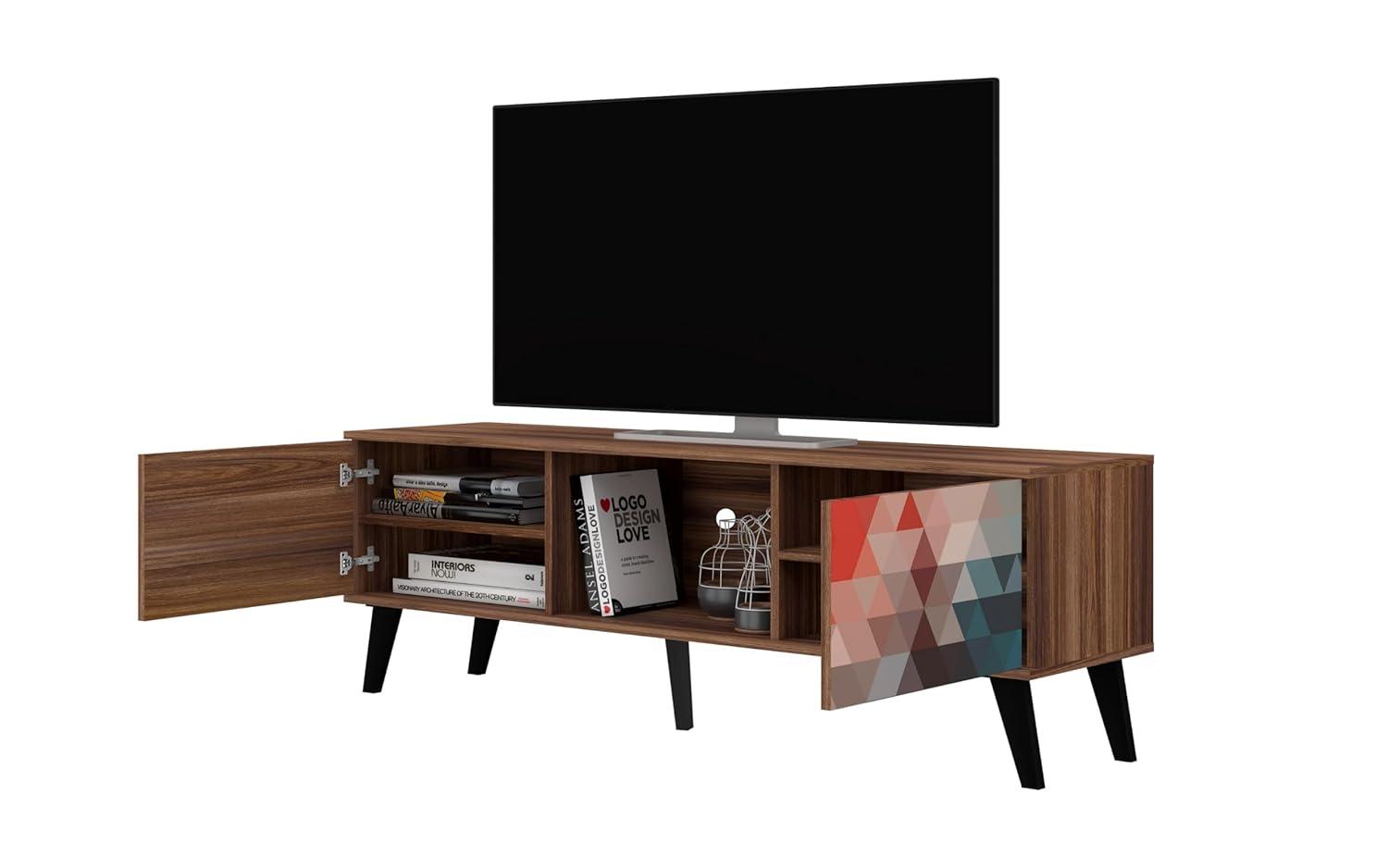 Manhattan Comfort Doyers Wood TV Stand for TVs up to 75" in White/Marble Stamp