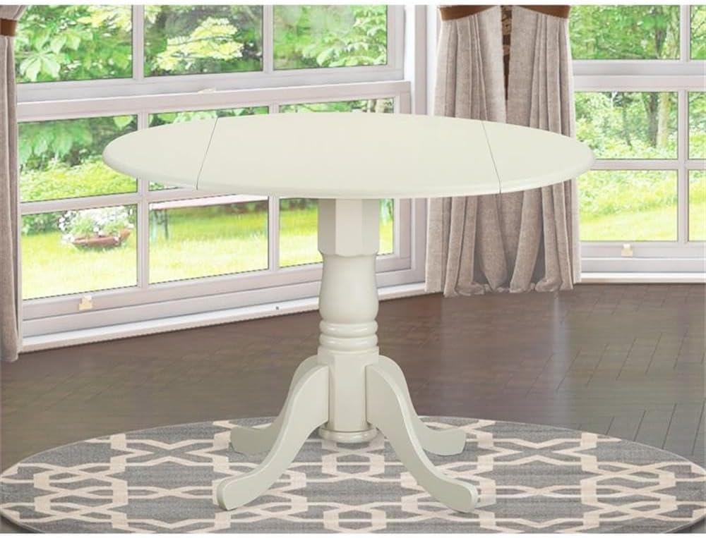 Linen White Round Extendable Wood Dining Table