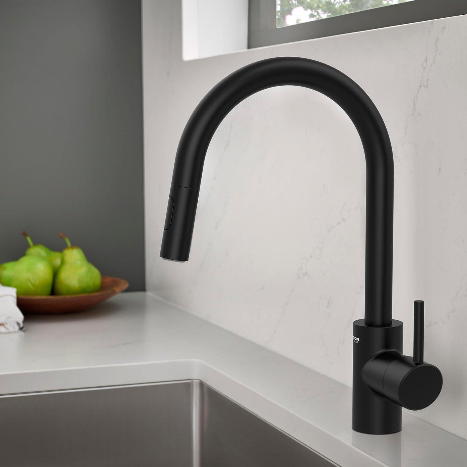 Sleek Matte Black Single-Handle Pull-Down Kitchen Faucet