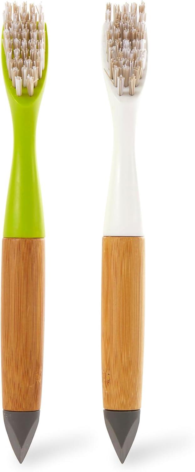 Full Circle Micro Manager Bamboo & Recycled Plastic Detail Cleaning Scrub Brush - With Flexible Tip - Green