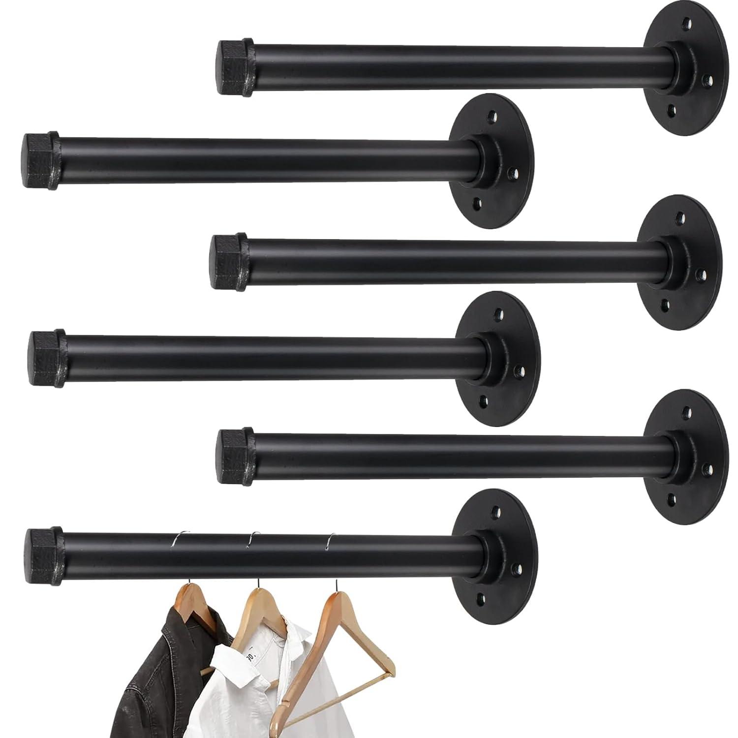 Trent Austin Design® 6 Pcs Industrial Pipe Clothes Bar 10 Inch - Wall Mount Clothing Rack - Face Out Closet Rods