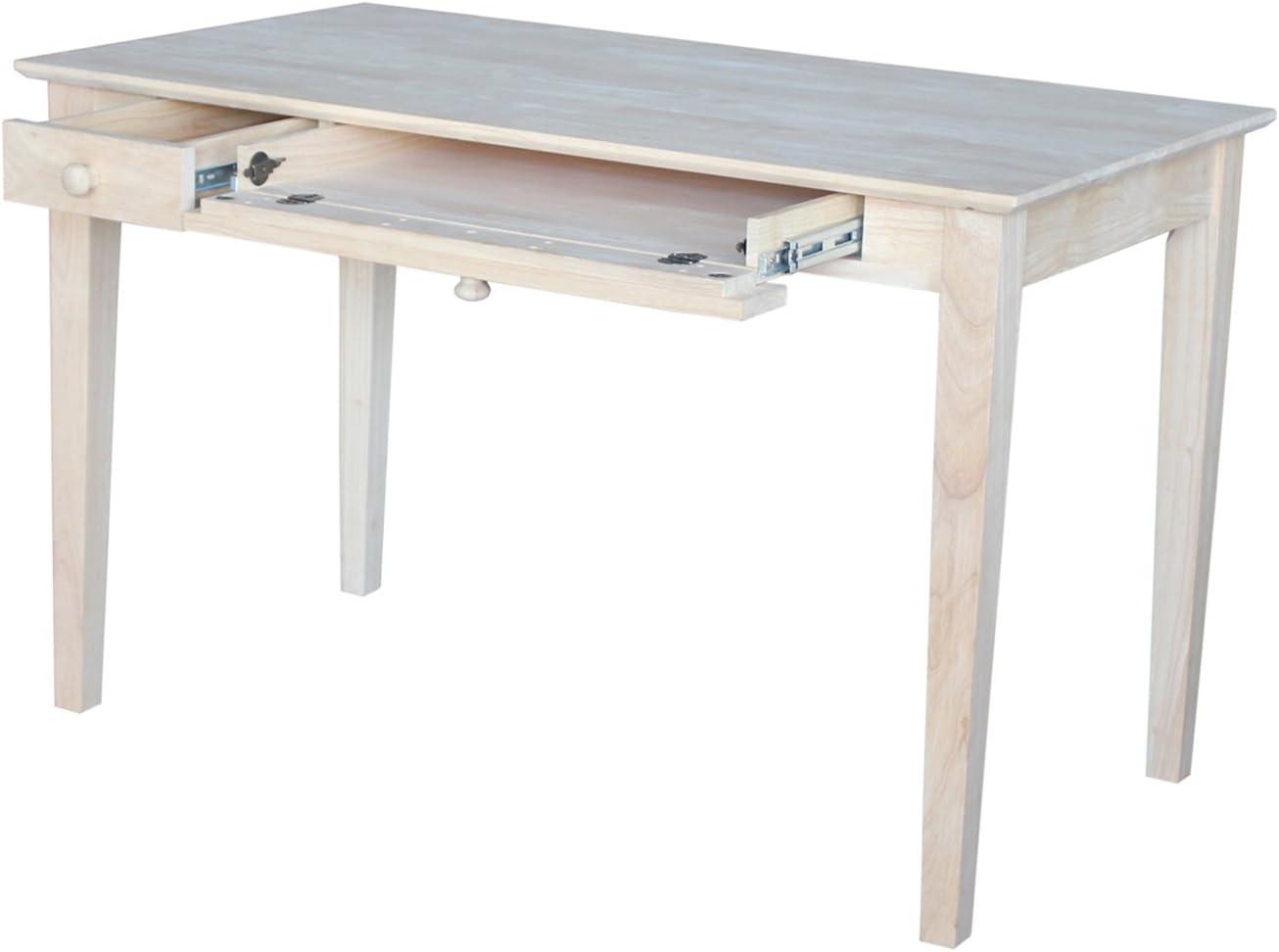 Computer Desk with Flip Down Drawer Unfinished Wood - International Concepts: Solid Parawood, Modern Style, 100lb Capacity