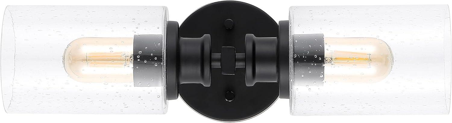 JONATHAN Y Jules Edison 16.5" Cylinder 2-Light Iron/Seeded Glass Farmhouse Contemporary LED Wall Sconce, Black