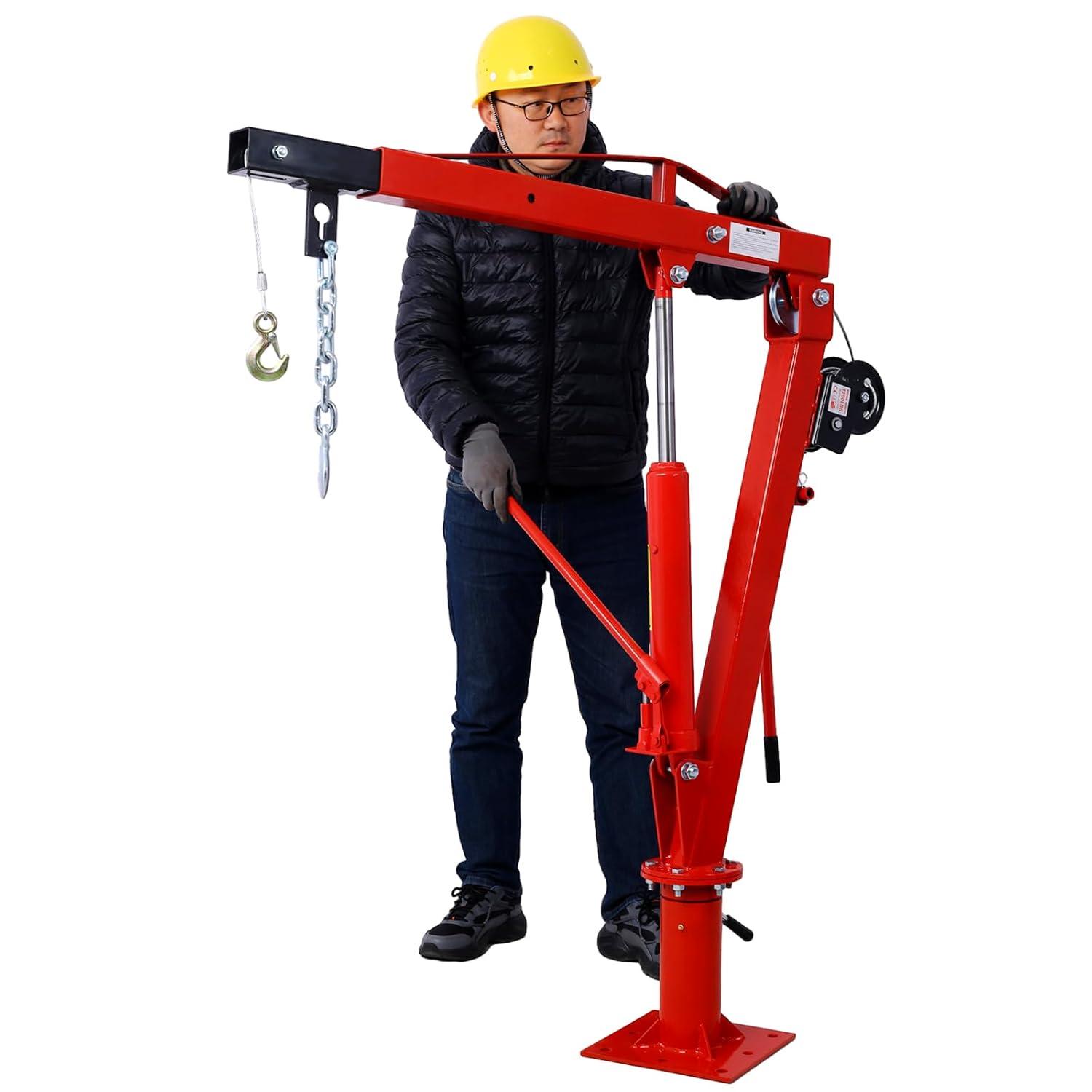 Hydraulic Pickup Truck Crane with Hand Winch , Pickup Truck Bed Hoist Jib Crane- 2000-Lb. Capacity Red