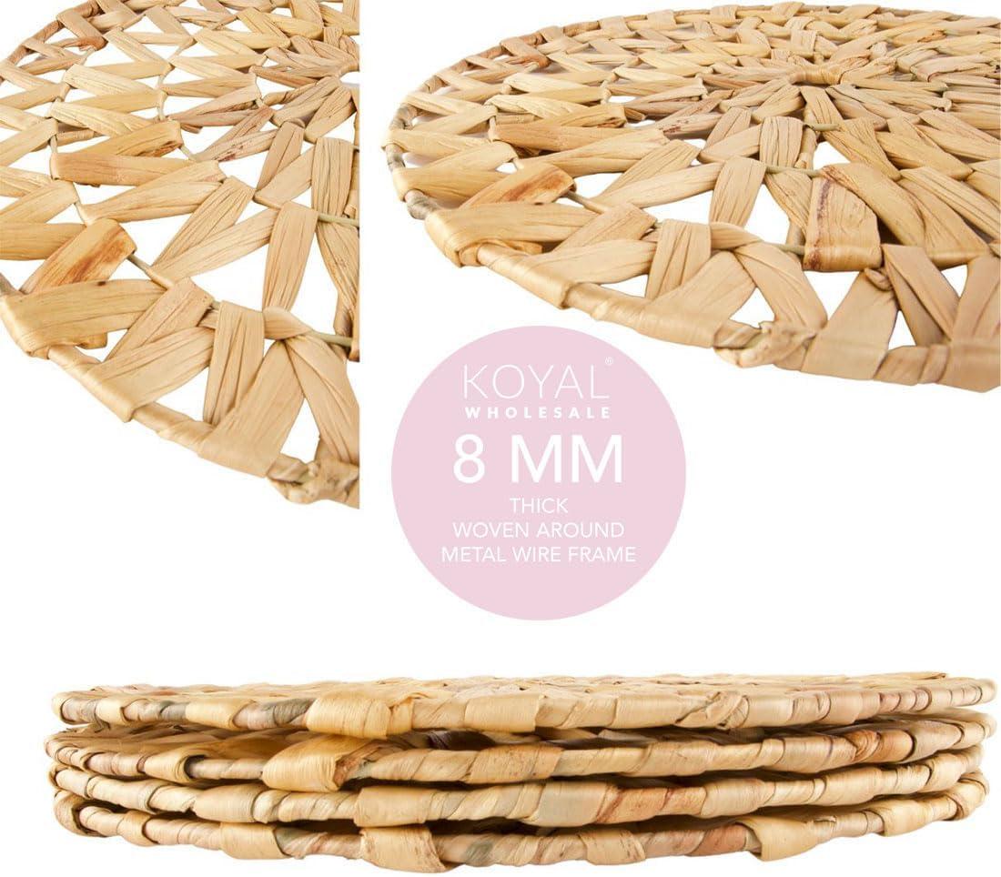 Koyal Wholesale Woven Placemats Set of 12, 14.8" Round Boho Placemats, Water Hyacinth Placemats, Farmhouse Place Mats, Wicker Placemats