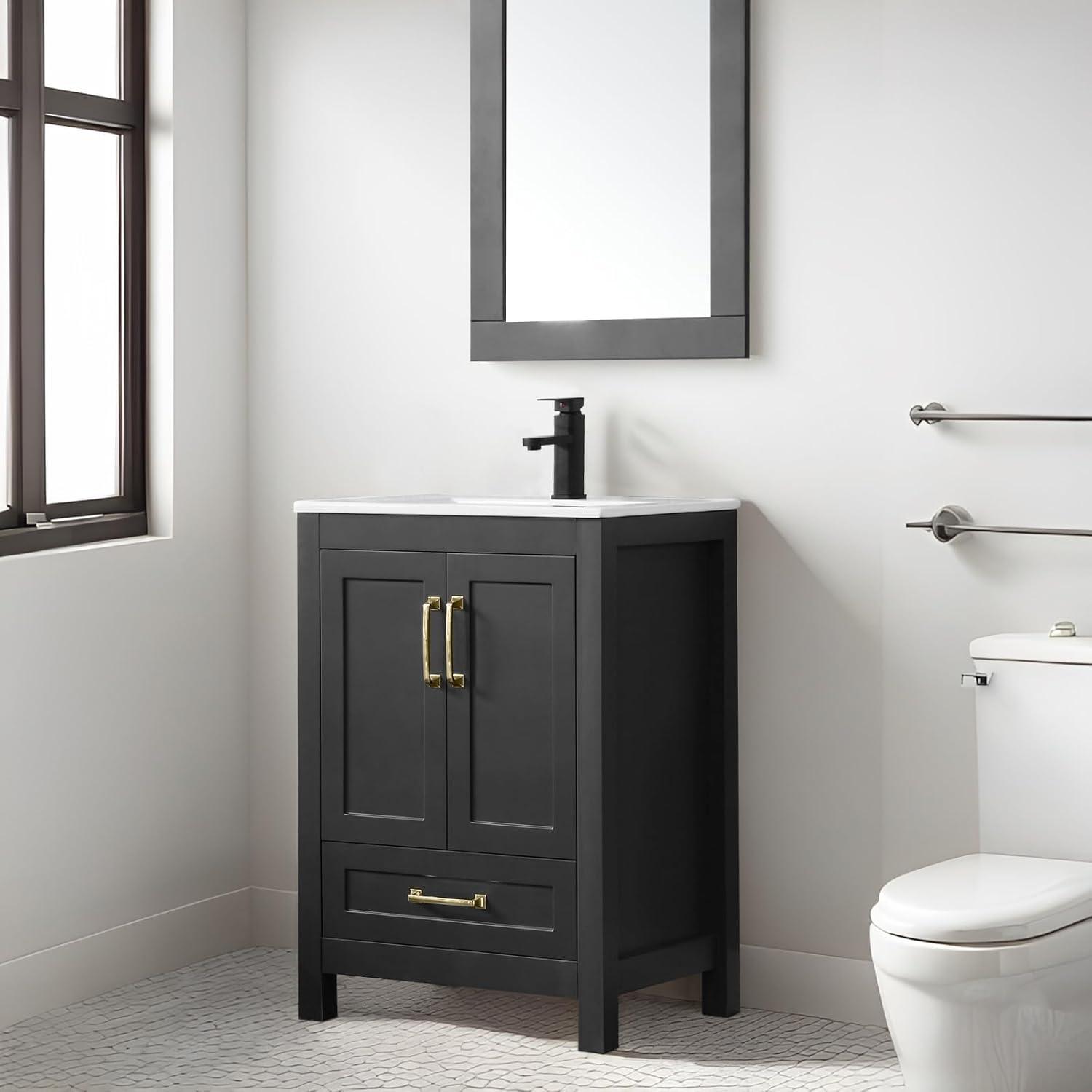 Eclife 18" Black Bathroom Vanity Set with Ceramic Sink Top, Water Saving Faucet Drain