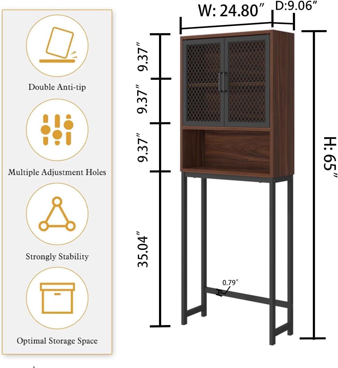 Black and Walnut Industrial Over-The-Toilet Storage Cabinet